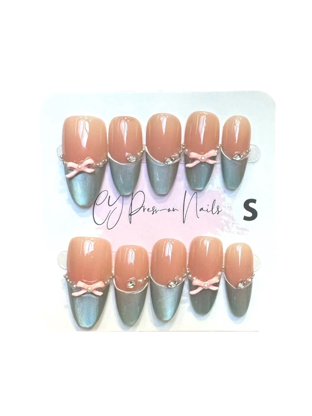 Pale Blue Cat Eye French tips Nails